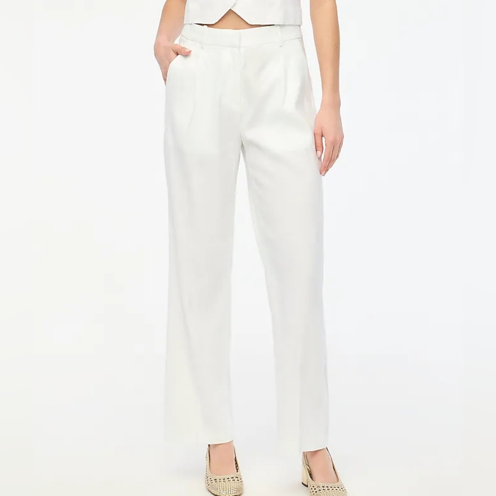 J Crew Linen-Blend Wide-Leg Pleated Trouser Pant